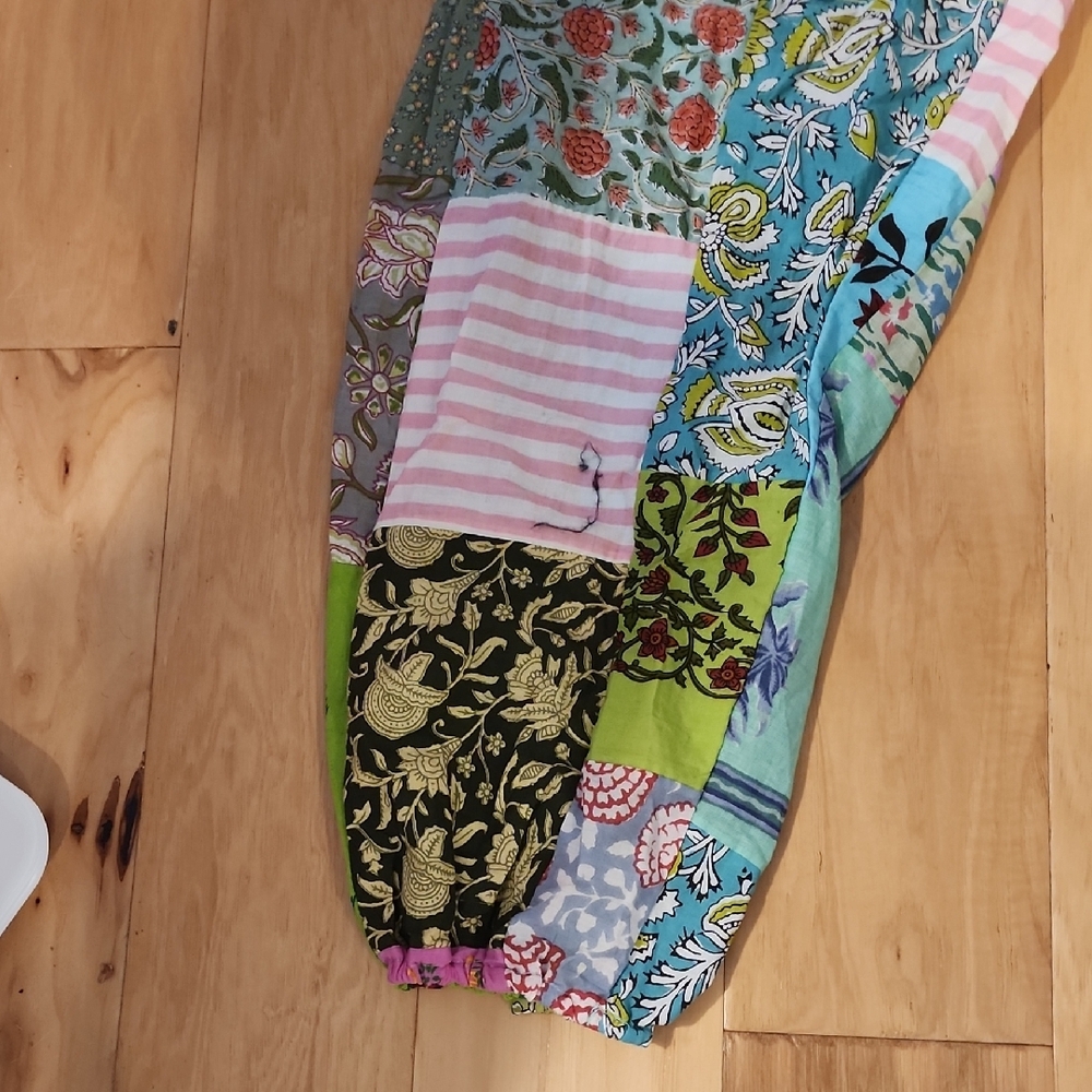 Casual Blue and Green Patchwork Pants with Elastic Waist - Picture 5 of 6